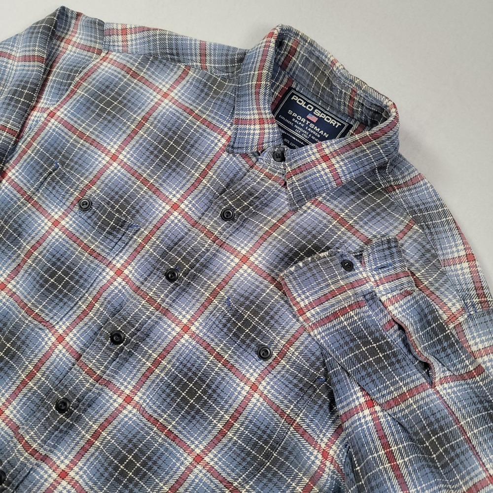 Polo Sport Ralph Lauren Sportsman Shirt Mens L Blue Plaid Flannel Button Down